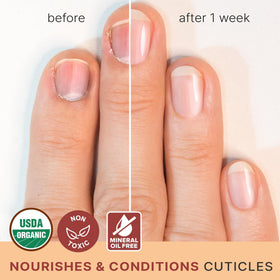 Beauty by Earth oil droplet on nail plate demonstrating quick absorption and hydration benefit