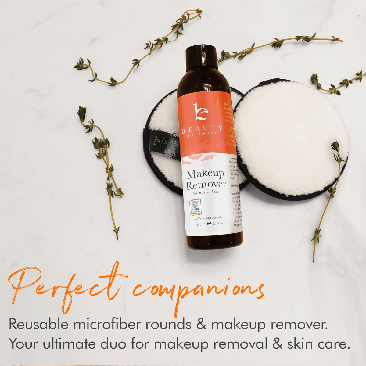 Beauty by Earth packaging and ingredients flatlay illustrating eco-conscious formula