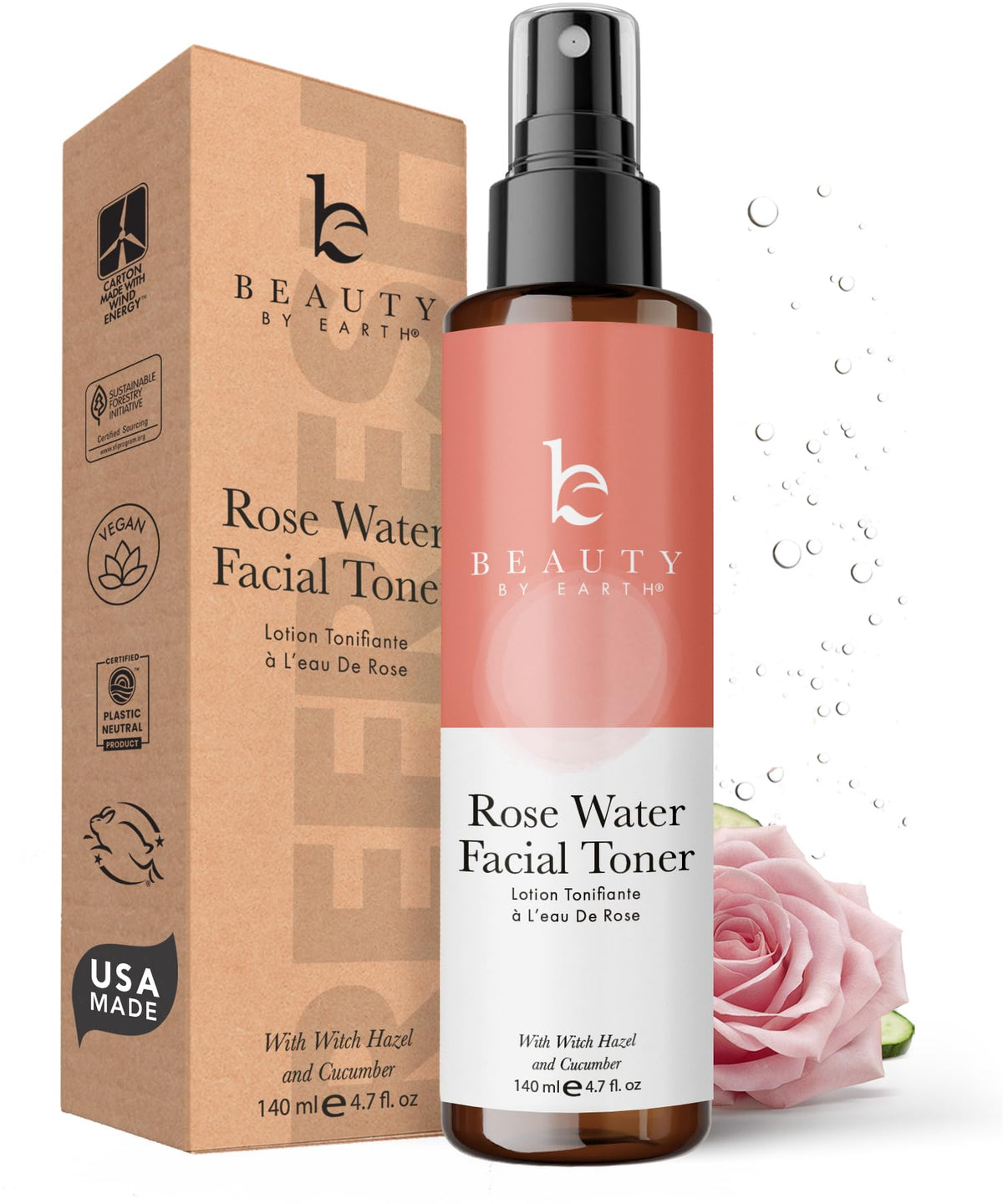 Beauty by Earth front packaging showing bottle and label, clear hydrating benefit