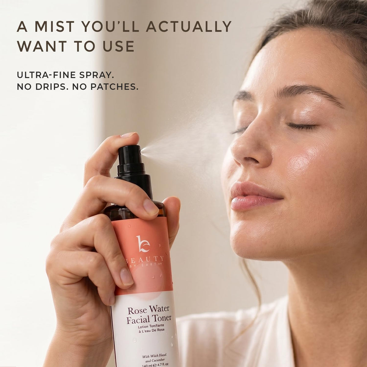 Beauty by Earth ingredients label highlighting organic rose water and glycerin benefits