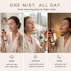 Beauty by Earth bottle next to common items showing compact travel-friendly benefit