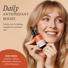 Beauty by Earth bottle in hand for size and portable skincare convenience
