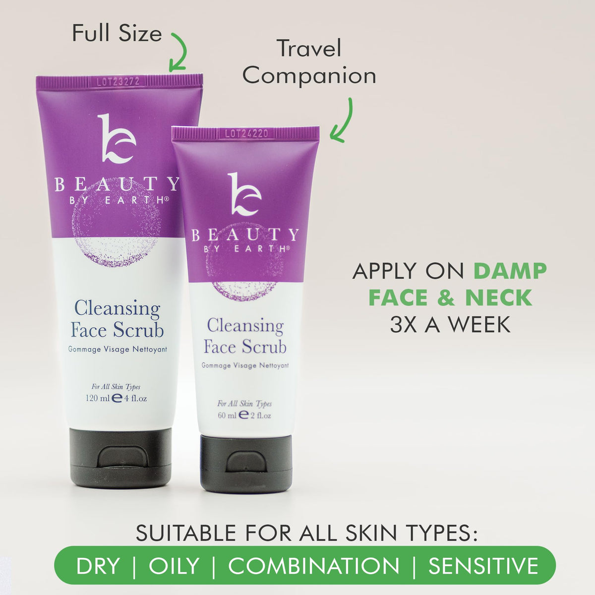 Beauty by Earth scrub placed by sink during morning routine illustrating simple daily use benefit