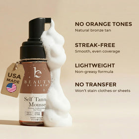 Beauty by Earth applying mousse with mitt for streak-free, even coverage