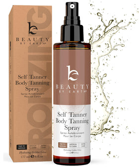 Beauty by Earth front packaging showing natural self tanner benefits