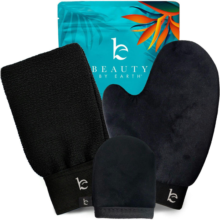 Beauty by Earth kit front view showing three reusable mitts for even tanning
