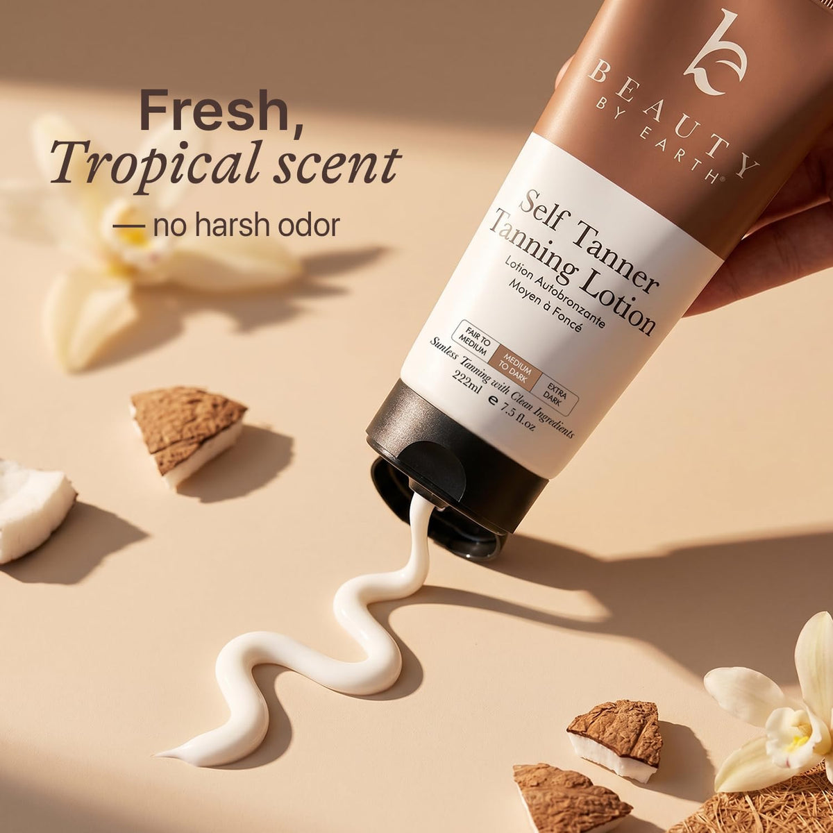 Beauty by Earth products styled on bathroom shelf for daily routine