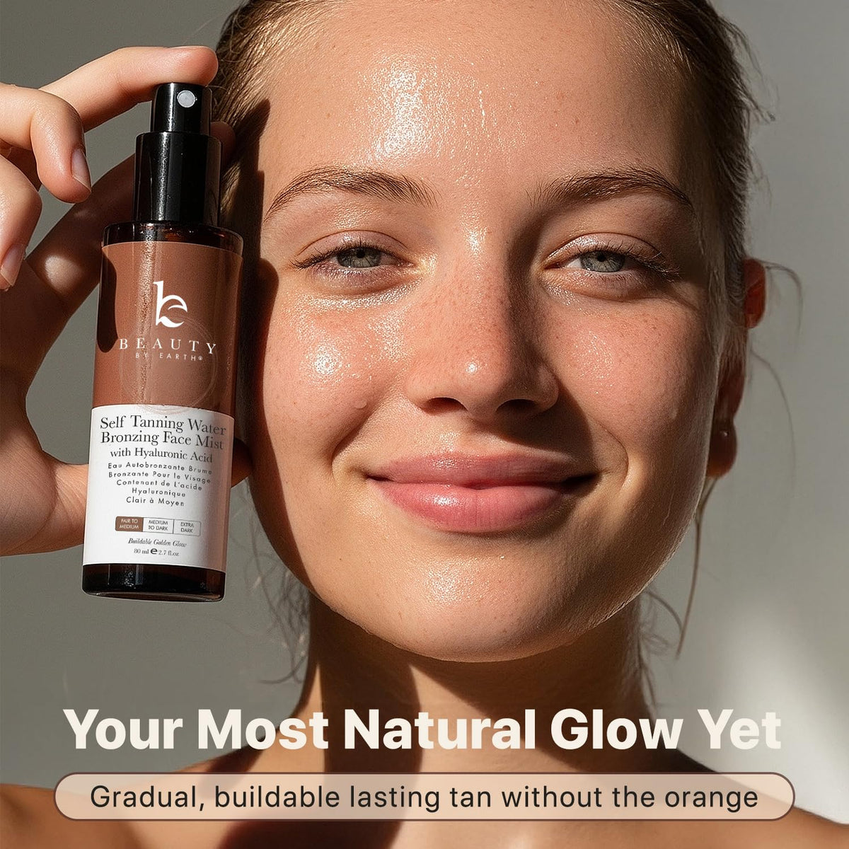 Beauty by Earth bottle size comparison next to skincare for scale
