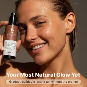 Beauty by Earth bottle in hand for scale showing compact travel-friendly size benefit