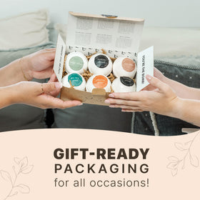 Beauty by Earth hand holding bath bomb to show scale and easy single-use portion