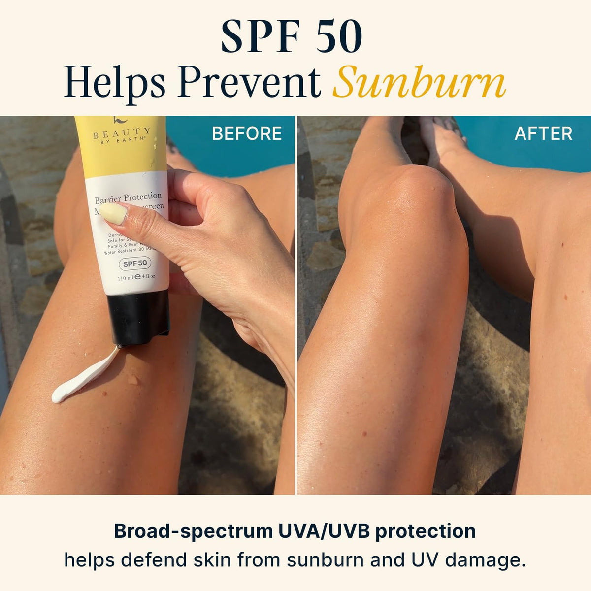 Beauty by Earth pump top dispensing sunscreen for easy application benefit