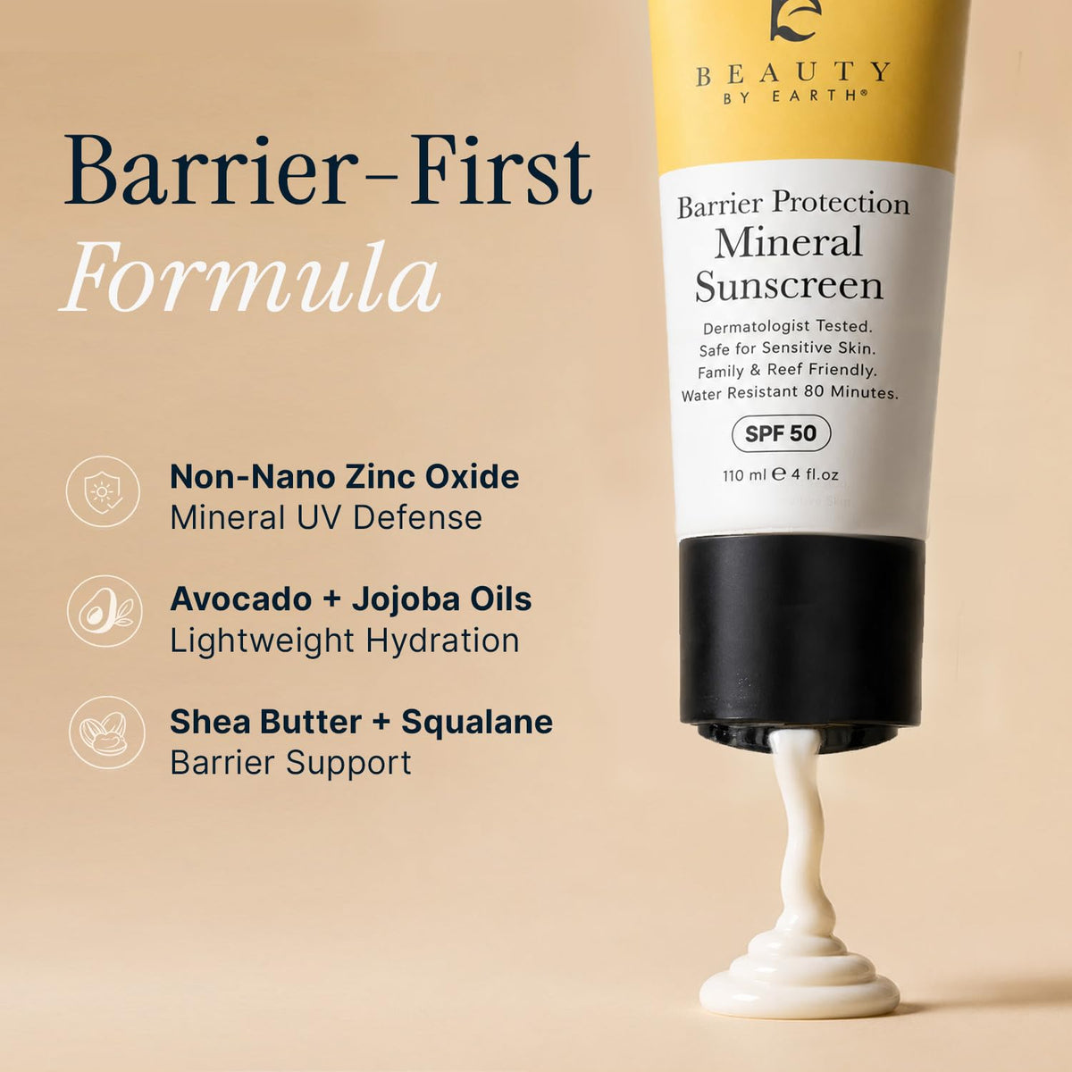 Beauty by Earth sunscreen on swimmer demonstrating 80-minute water resistance benefit