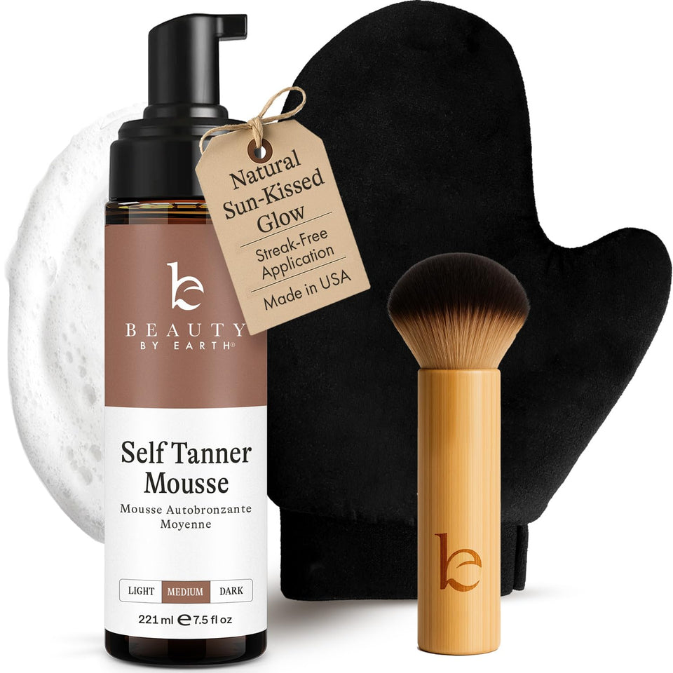 Beauty by Earth front packaging showing kit contents and natural tan result