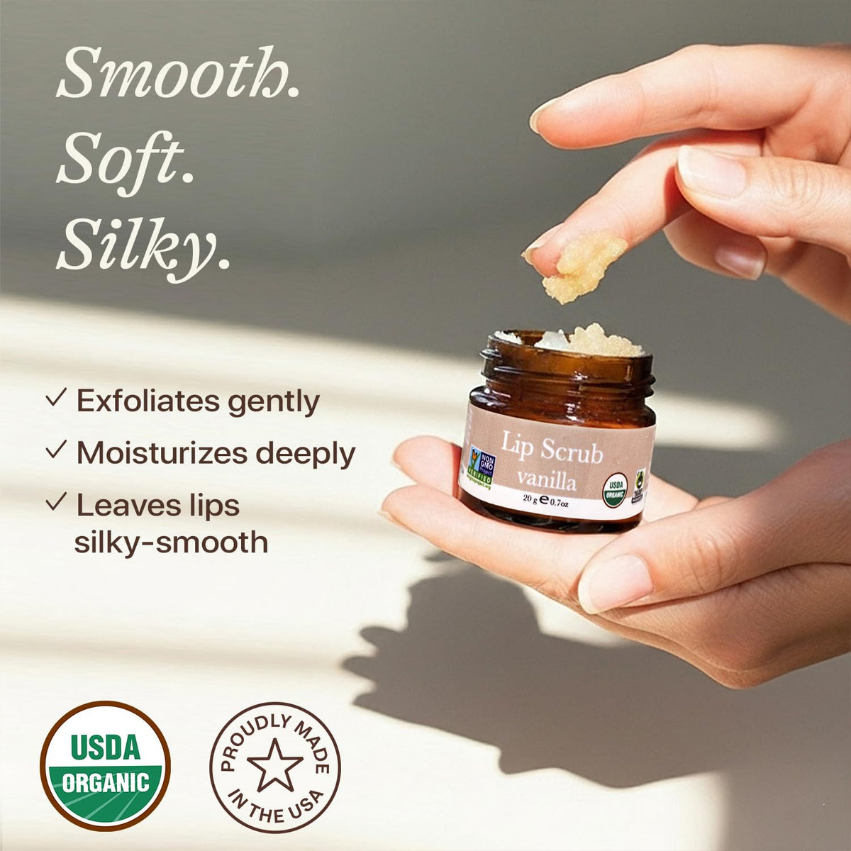 Beauty by Earth open jar top view displaying creamy scrub