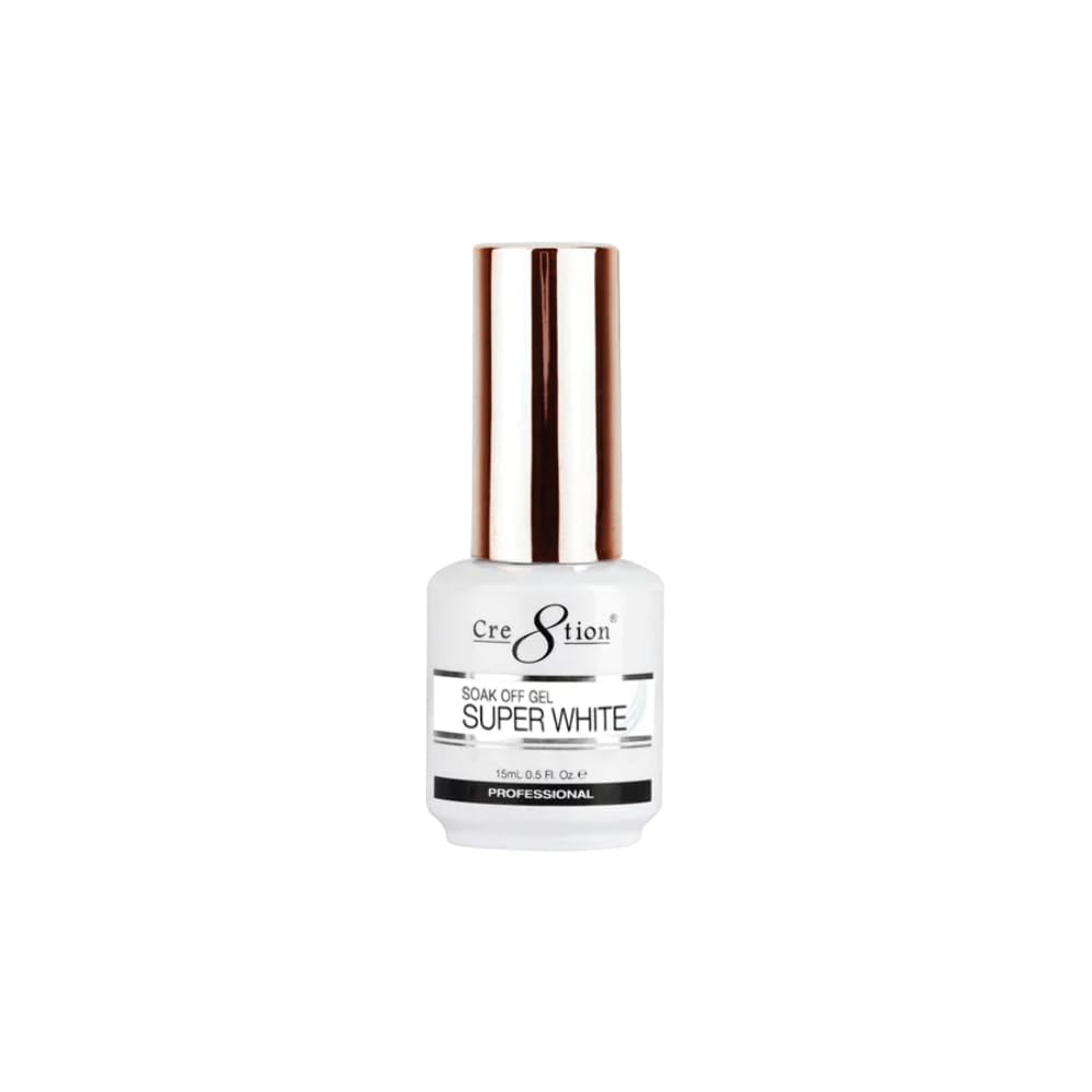 Beauty Cre8tion bottle front view showing bright white shade and professional finish