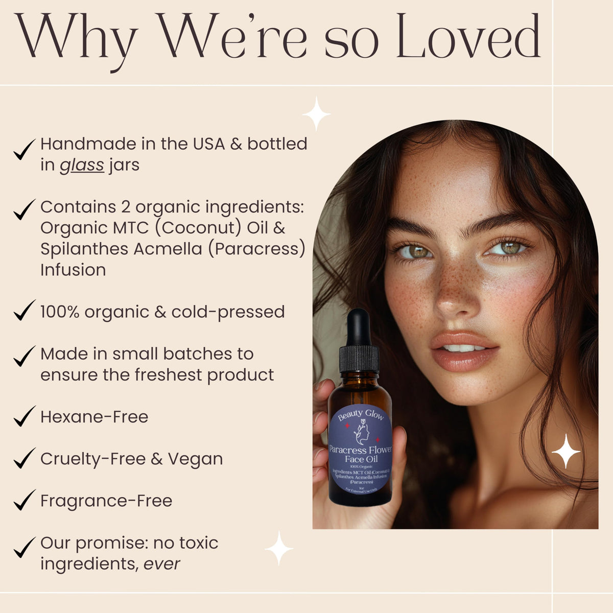 Beauty Glow label close-up highlighting organic certification and ingredient clarity