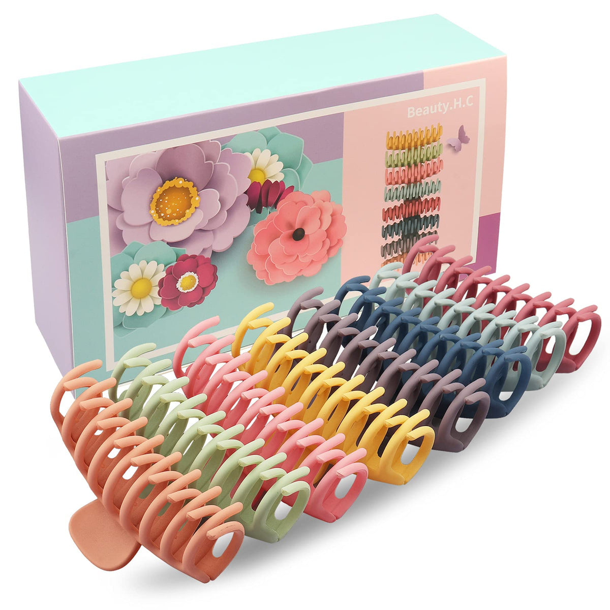 Beauty.H.C front packaging showing eight colorful clips and protective box for gifting