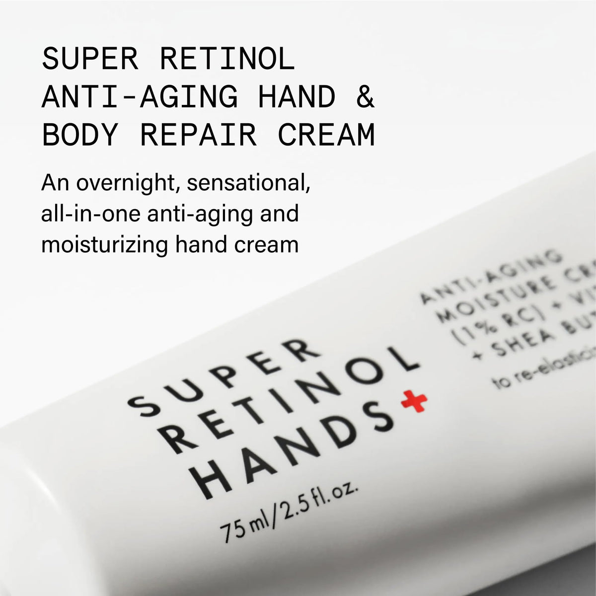 Beauty Pie tube on hand scale displaying product size and travel friendly convenience