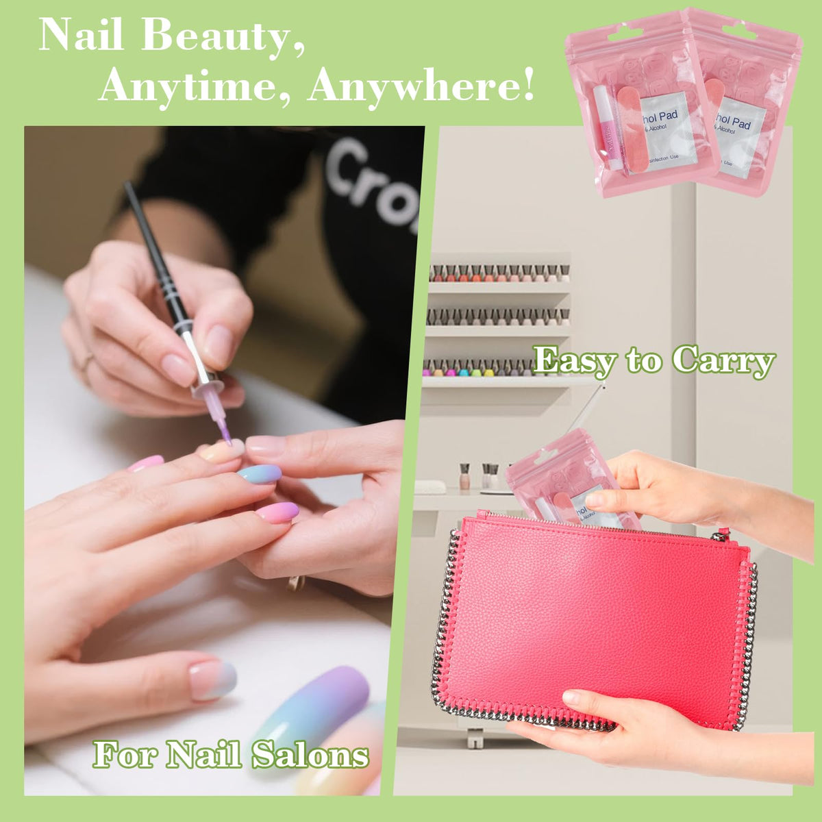 Bebbtiy travel kit next to a handbag for on-the-go touch-ups and convenience