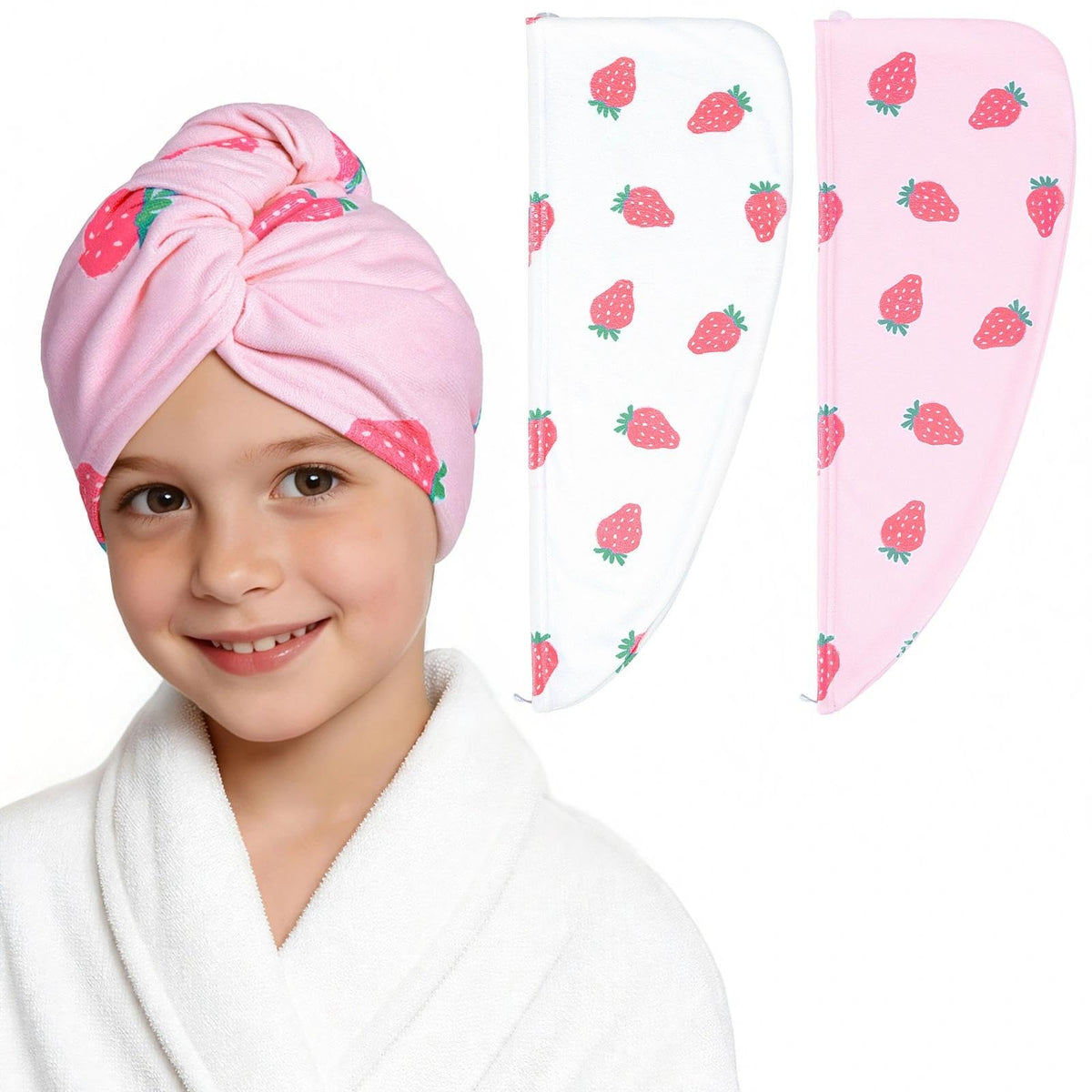 BeBeJoJo pink strawberry wrap front view showing playful print and quick-dry benefit
