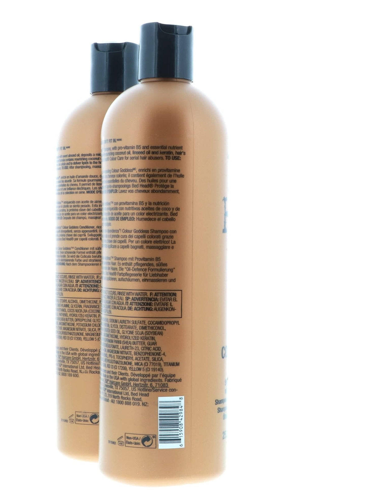 Bed Head Color Goddess bottles on bathroom shelf creating stylish display