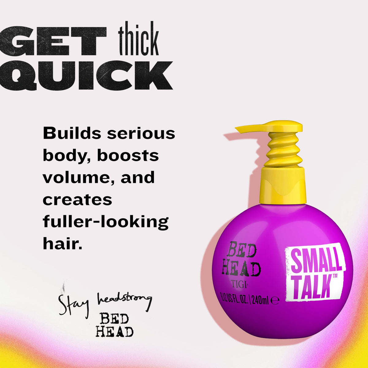 Bed Head Small Talk pump dispensing creamy product for easy application
