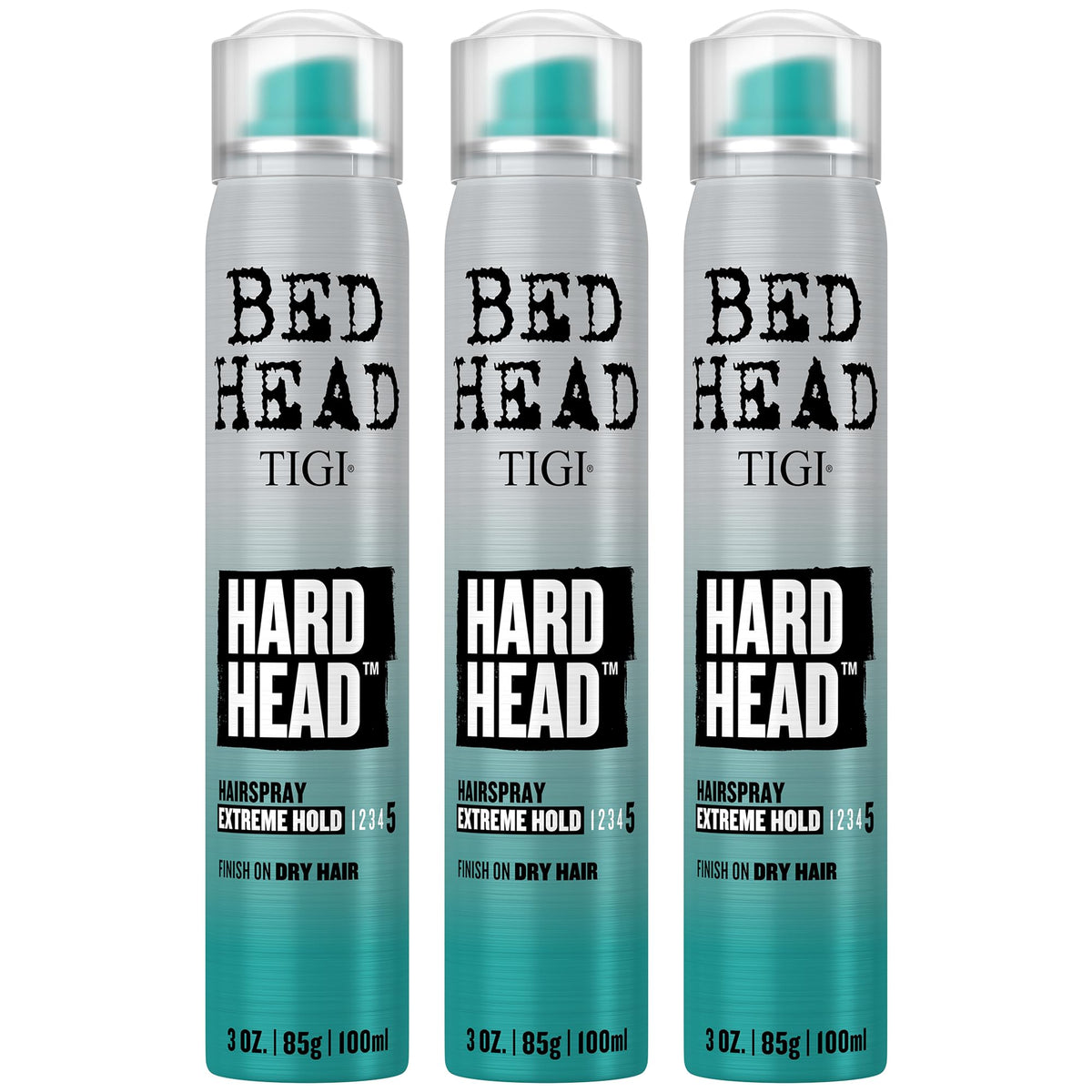 Bed Head travel pack front view showing three 3 oz cans and strong hold