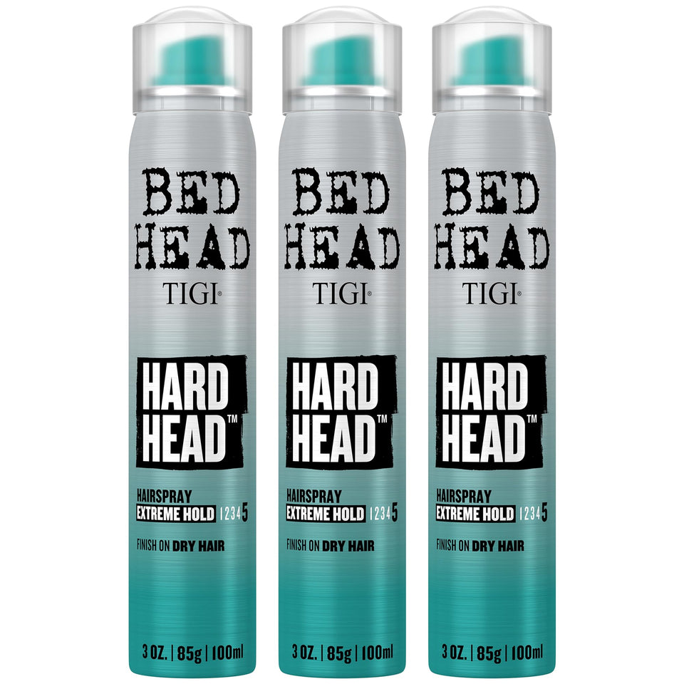 Bed Head travel pack front view showing three 3 oz cans and strong hold
