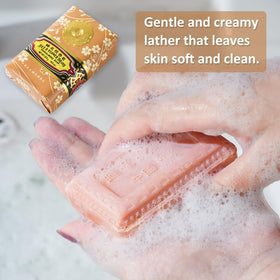 Bee & Flower soap in bathroom setting, enhances daily routine with woody scent
