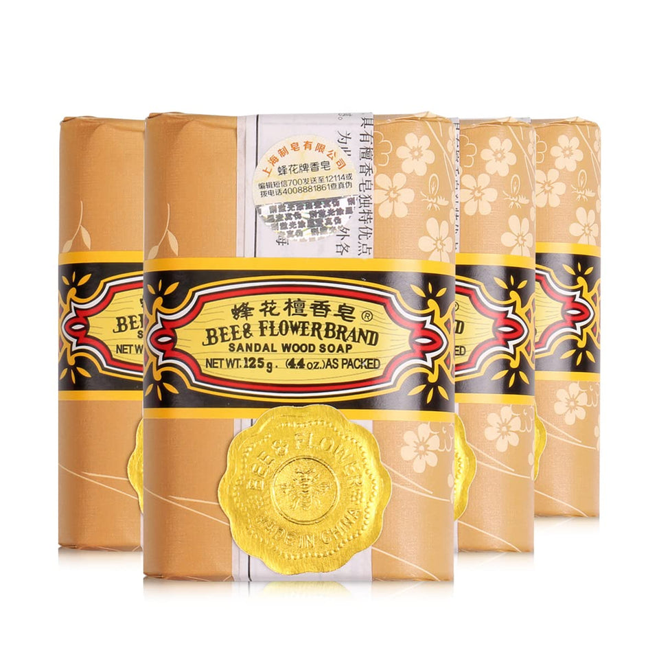 Bee & Flower front packaging showing four sandalwood bars, appealing gift look