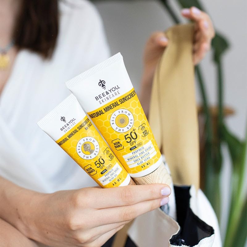 BEE & YOU applied on cheek clear finish illustrating non-greasy protection