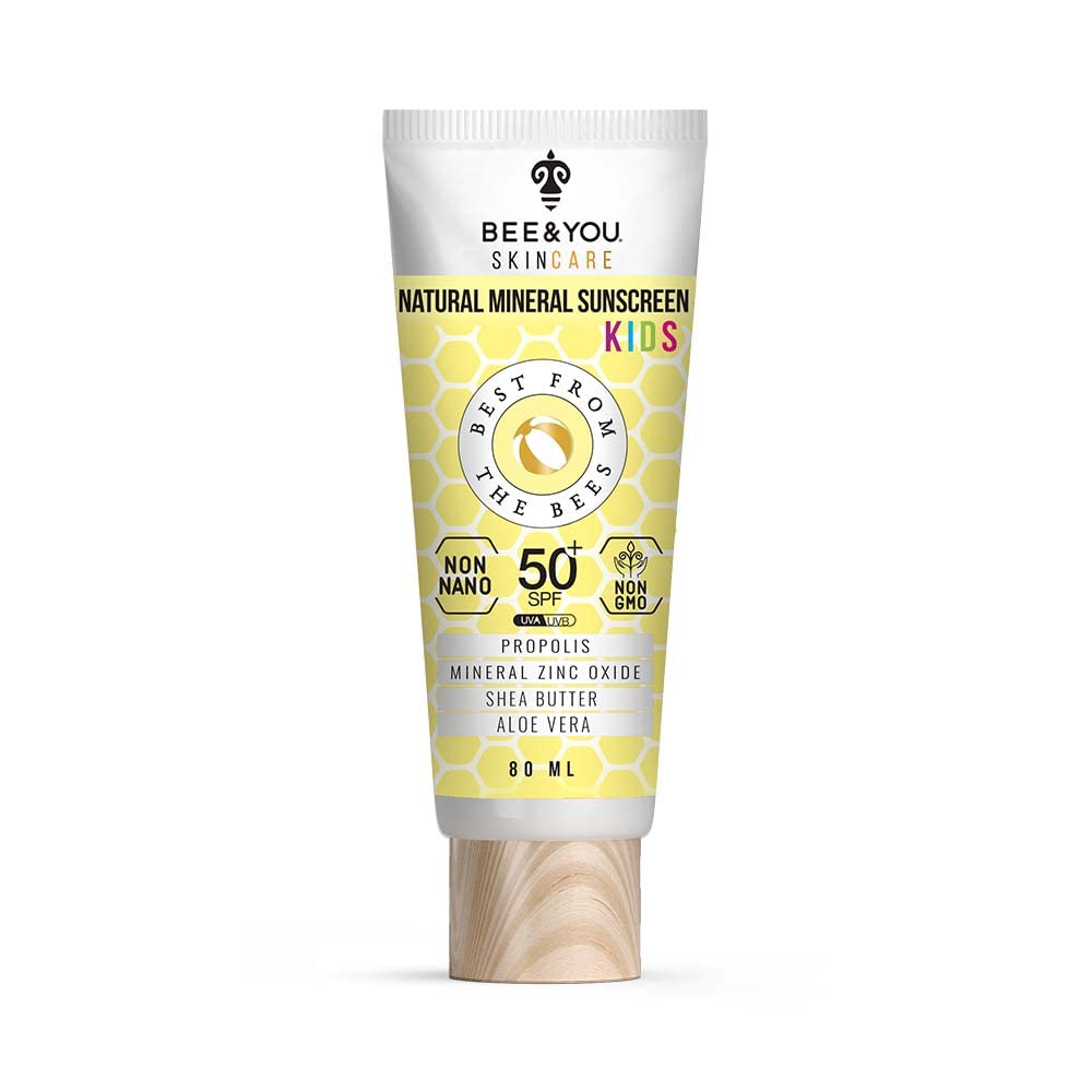 BEE & YOU front packaging showing SPF 50 and natural ingredients for safe protection