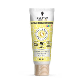 BEE & YOU front packaging showing SPF 50 and natural ingredients for safe protection
