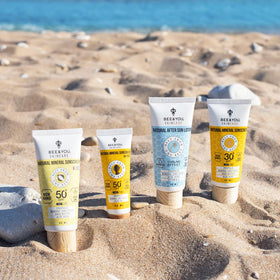 BEE & YOU lifestyle outdoors scene showing facial sun protection in use