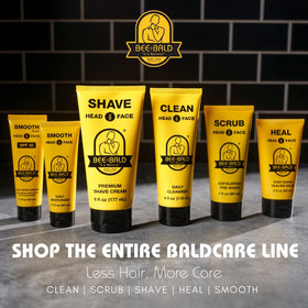 Bee Bald application on shaved head and face showing soothing effect