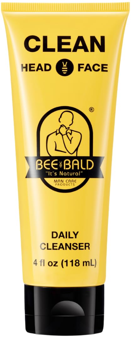 Bee Bald front bottle showing label and compact size for travel