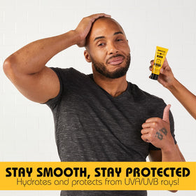 Bee Bald product applied to scalp demonstrating hydration benefit