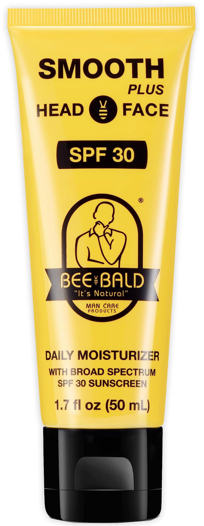 Bee Bald front packaging showing SPF 30 and compact bottle benefit