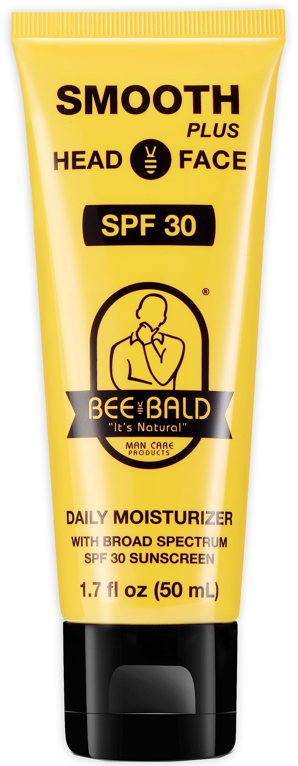 Bee Bald front packaging showing SPF 30 and compact bottle benefit