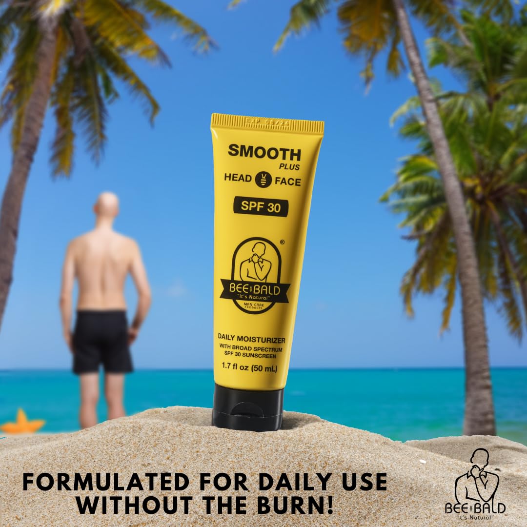 Bee Bald label close-up displaying SPF 30 broad-spectrum protection benefit