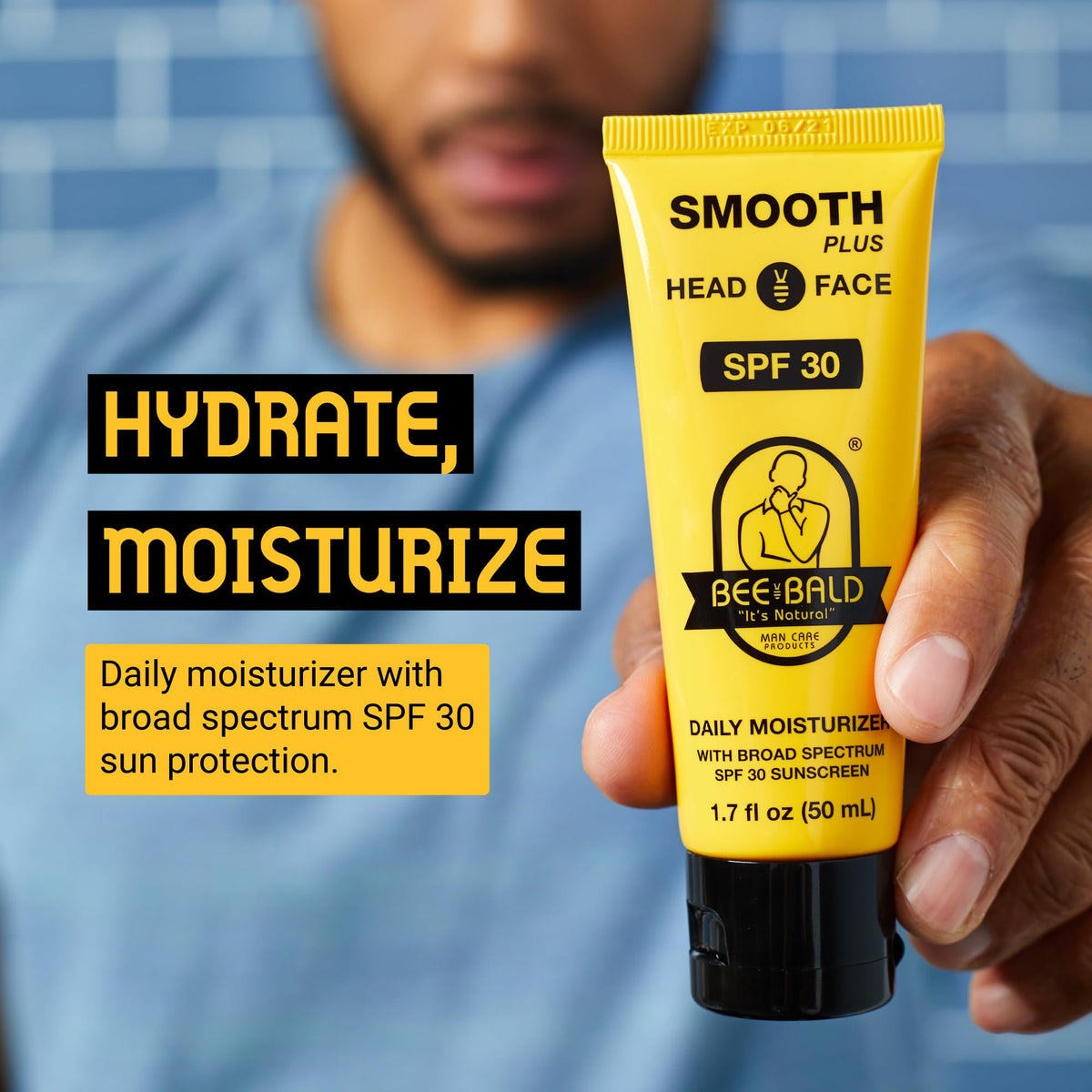 Bee Bald smooth plus lotion texture closeup demonstrating lightweight hydration