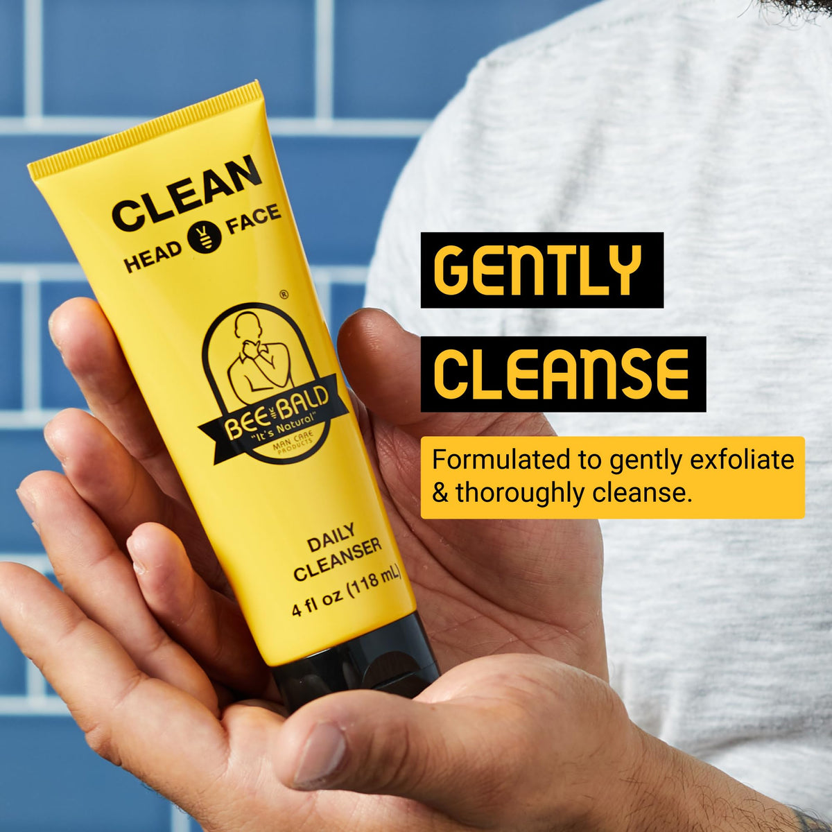 Bee Bald foamy texture on hand demonstrating gentle lather