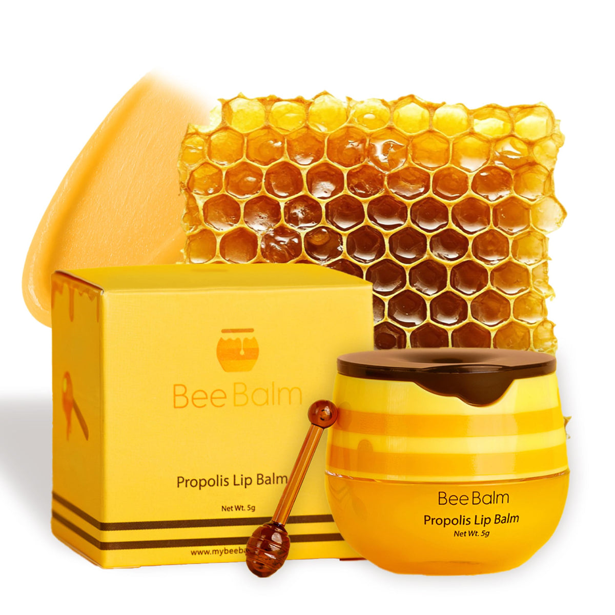 Bee Balm honey pot front label showing brand and balm benefits