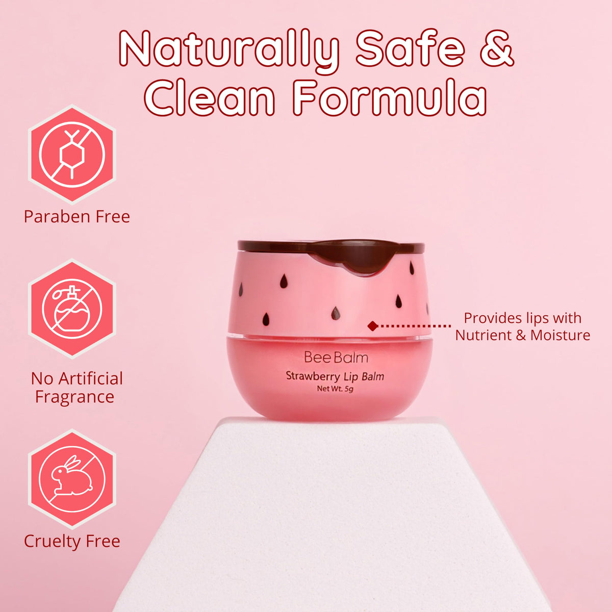 Bee Balm applied on lips showing smooth hydration and finish