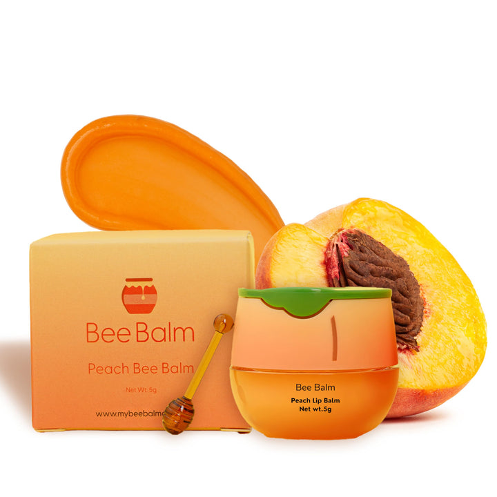 Bee Balm front packaging showing peach lip butter and brand hydration benefit