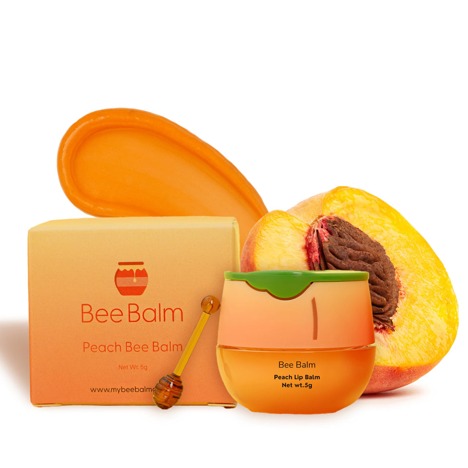 Bee Balm front packaging showing peach lip butter and brand hydration benefit