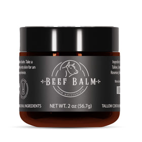 Beef Balm front jar showing vanilla tallow balm and clean packaging for hydration