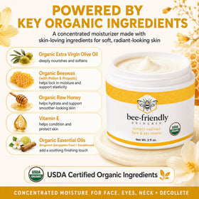 BeeFriendly applying cream to eye area for gentle hydration and smoothing