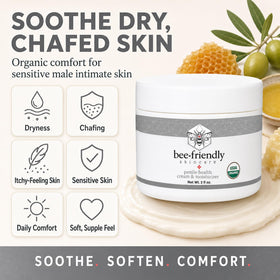 BeeFriendly ingredients display with beeswax and olive oil highlighting natural benefits