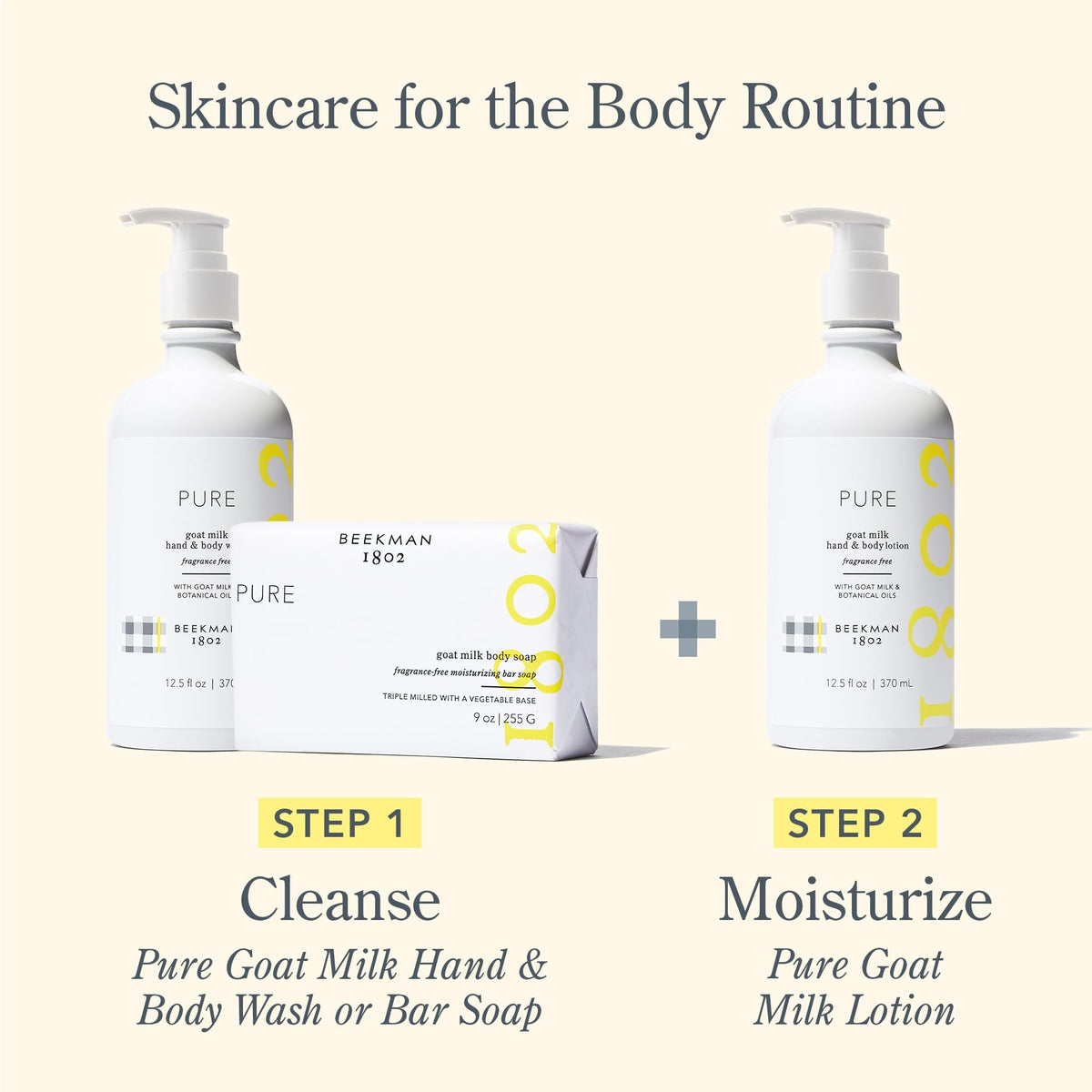 Beekman 1802 bottle staged in bathroom showing clean, scent-free lifestyle